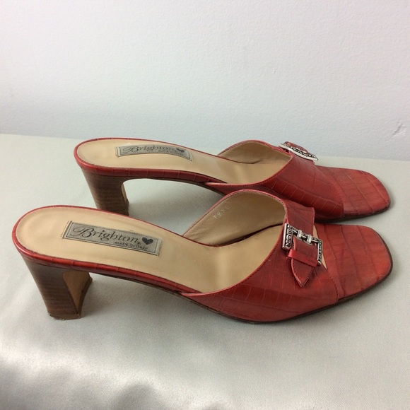 Brighton Red Leather Slip On Heels/Sandals 9.5M - Picture 2 of 8